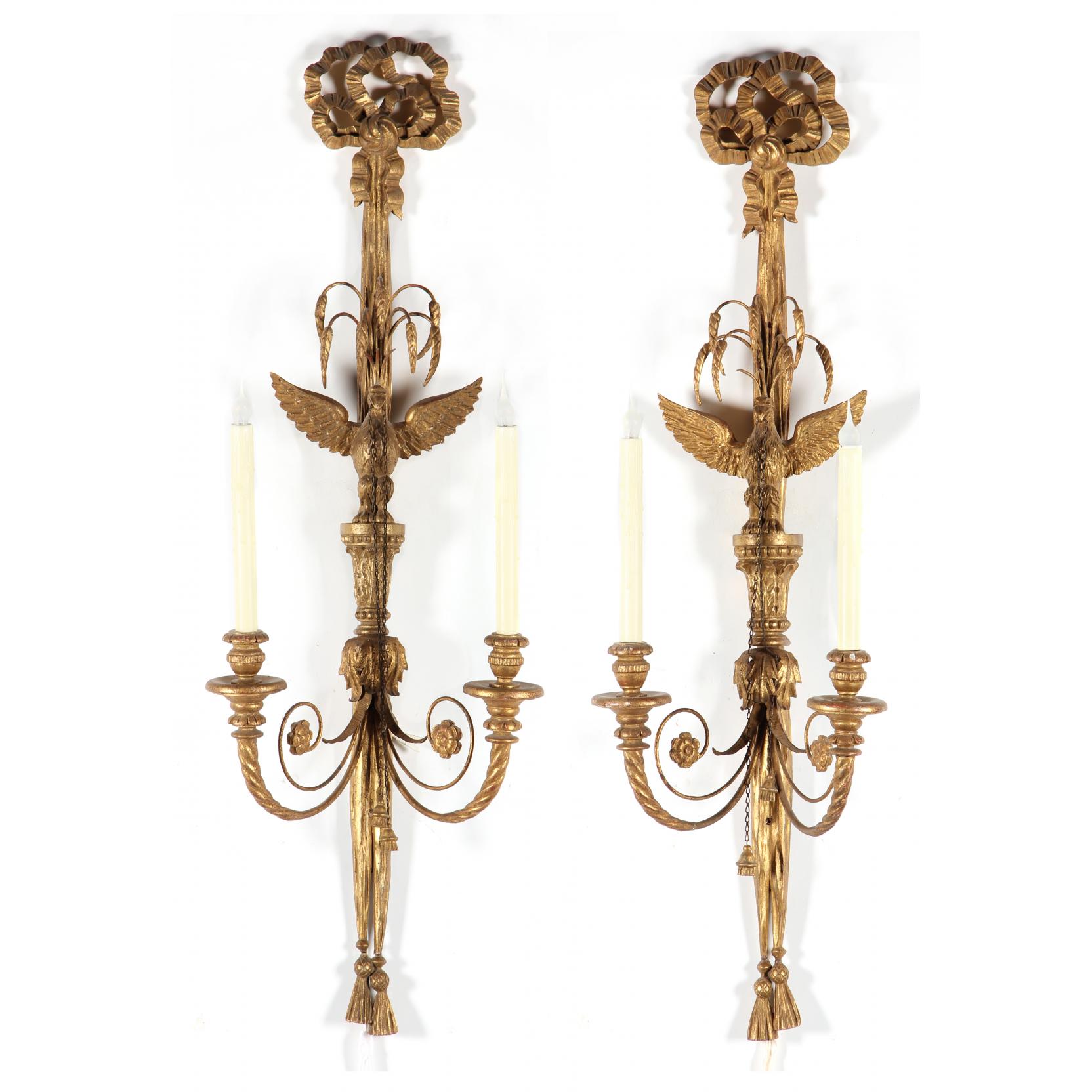 Appraisal: Pair of Italian Eagle Carved Gilt Wall Sconces first half