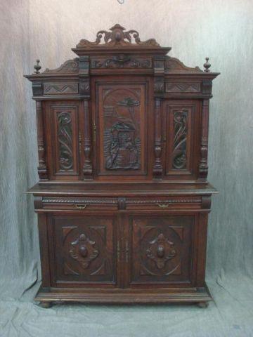 Appraisal: Carved Tudor Style Step Back Cabinet From a Larchmont home