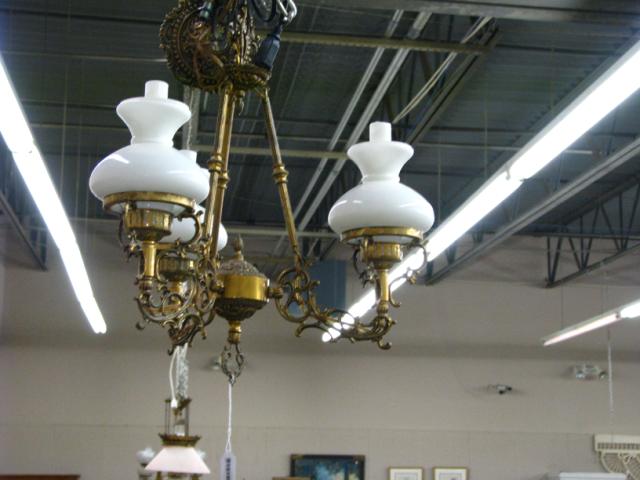 Appraisal: Victorian-style hanging electric light fixture cast metal with brass finish