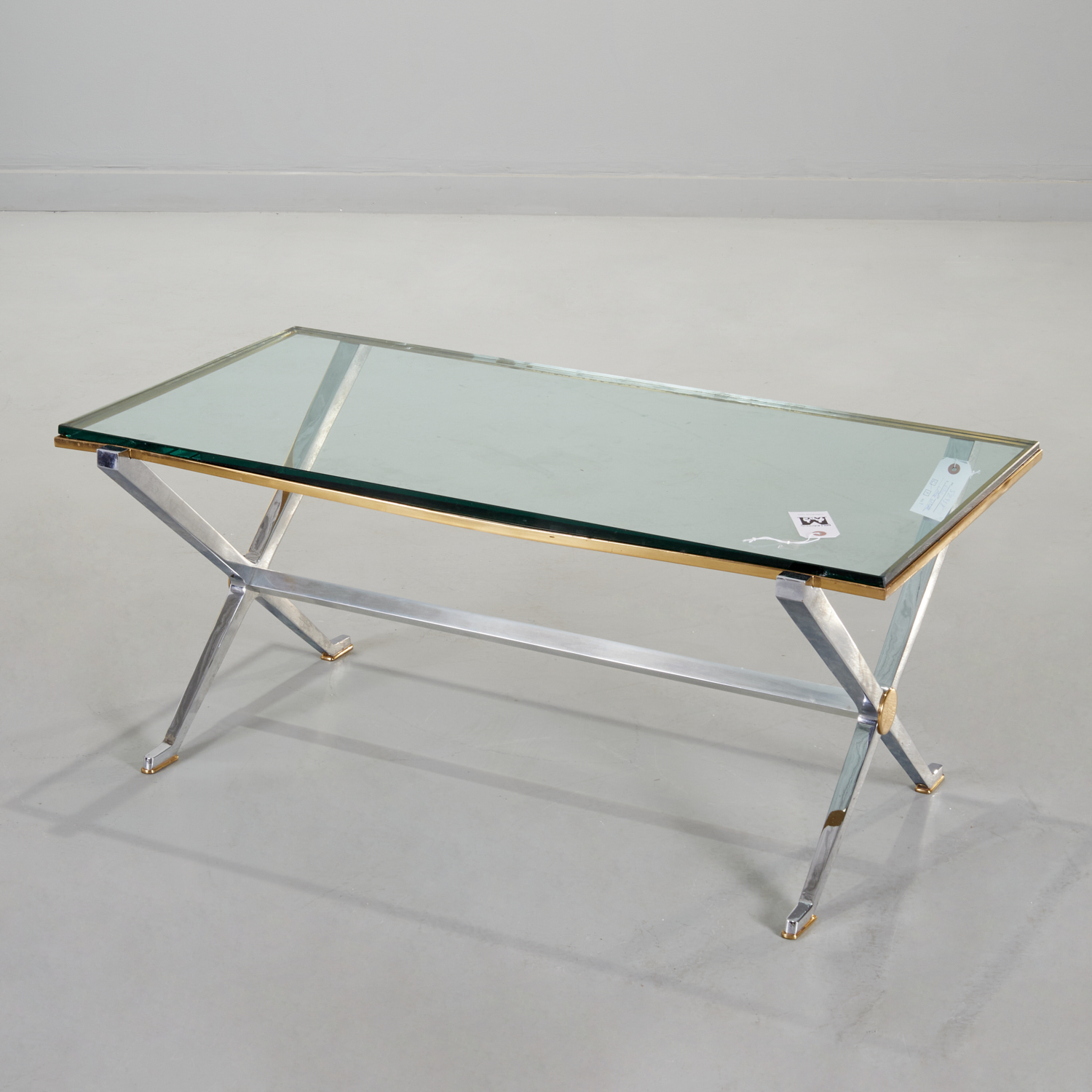 Appraisal: JOHN VESEY STYLE CHROME GILT BRONZE COFFEE TABLE c s