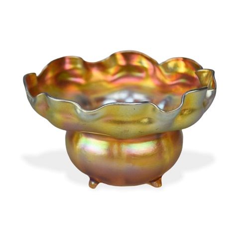 Appraisal: L C Tiffany Favrile Footed Bowl Louis Comfort Tiffany American