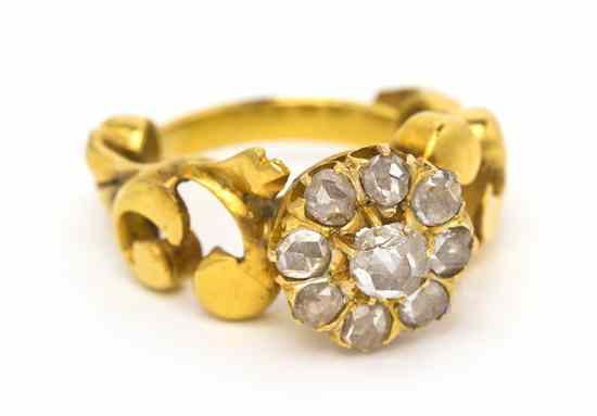 Appraisal: An Antique Yellow Gold and Diamond Ring in a stylized