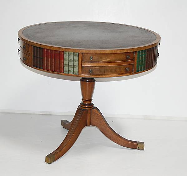 Appraisal: A George III style leather inset mahogany drum table height