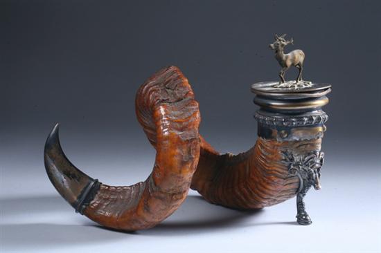 Appraisal: VICTORIAN SILVER PLATED-MOUNTED RAM'S HORN SNUFF MULL mid to late