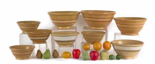 Appraisal: Collection of nine yelloware mixing bowls th c largest -