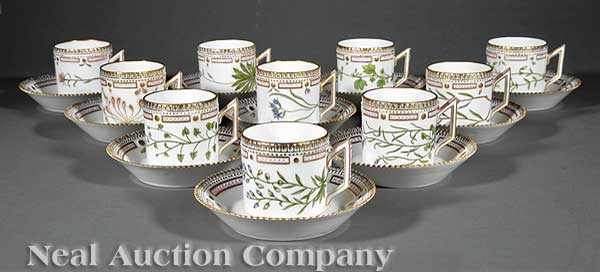 Appraisal: Ten Royal Copenhagen Flora Danica Porcelain Chocolate Cups and Saucers