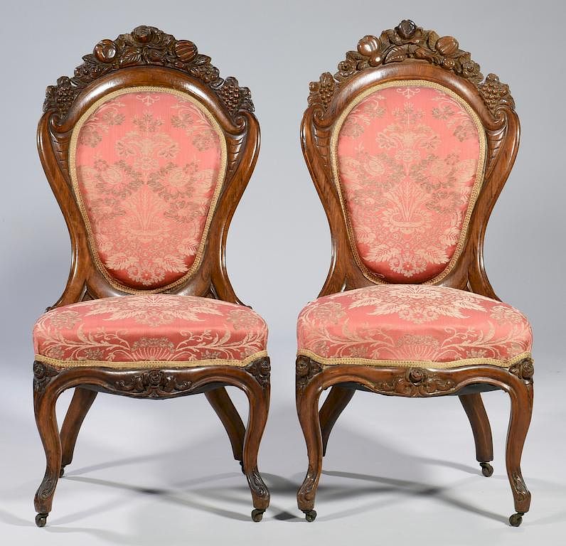 Appraisal: Pair Rococo Revival Chairs attr Belter Pair of Rococo Revival