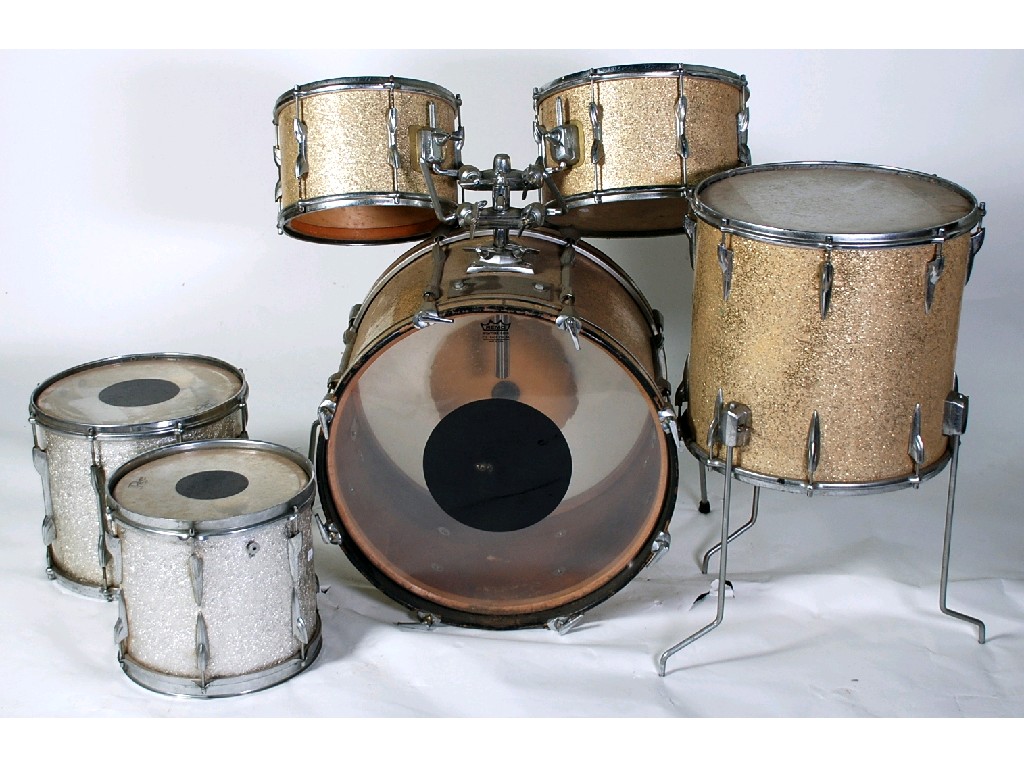 Appraisal: PREMIER DRUM KIT OF THREE PIECES gilt glitter pattern body