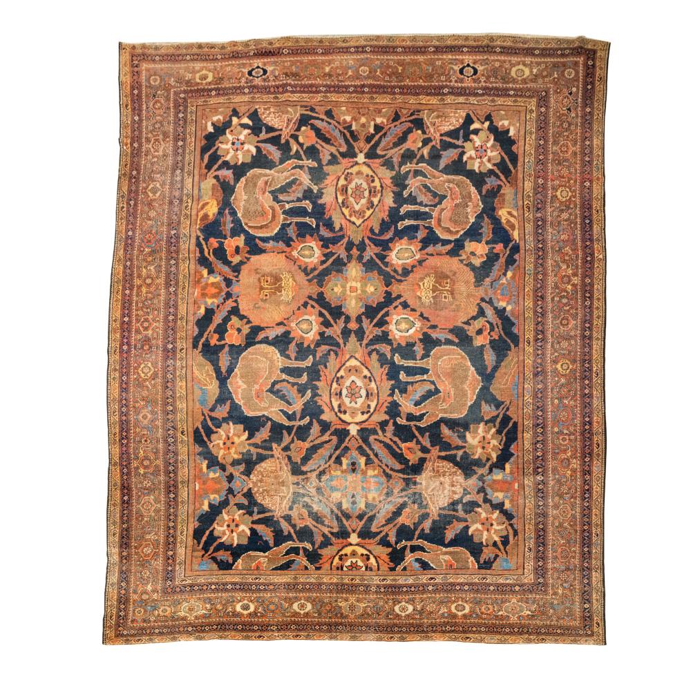 Appraisal: BAKSHAISH RUGlate th century wool depicting animals Condition fading wear