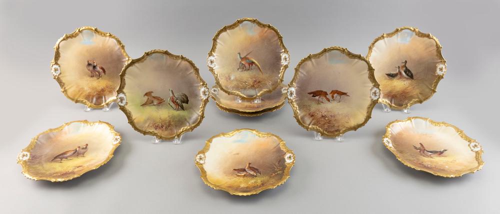 Appraisal: SET OF TEN LIMOGES HAND-PAINTED PORCELAIN PLATES FRANCE EARLY TH