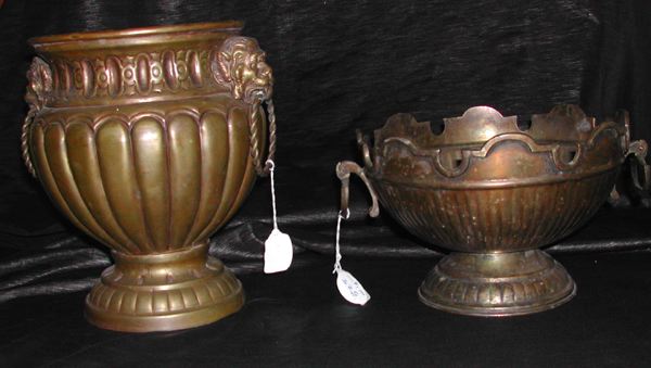 Appraisal: Brass Cachepot and Silverplate Bowl the former an Italian ringed