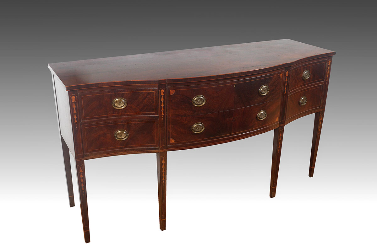 Appraisal: IRVING CASSON HEPPLEWHITE STYLE INLAID SIDEBOARD Serpentine top and front