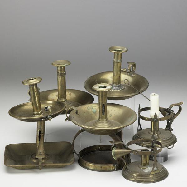 Appraisal: EIGHT ENGLISH BRASS CHAMBERSTICKS In various sizes and styles th