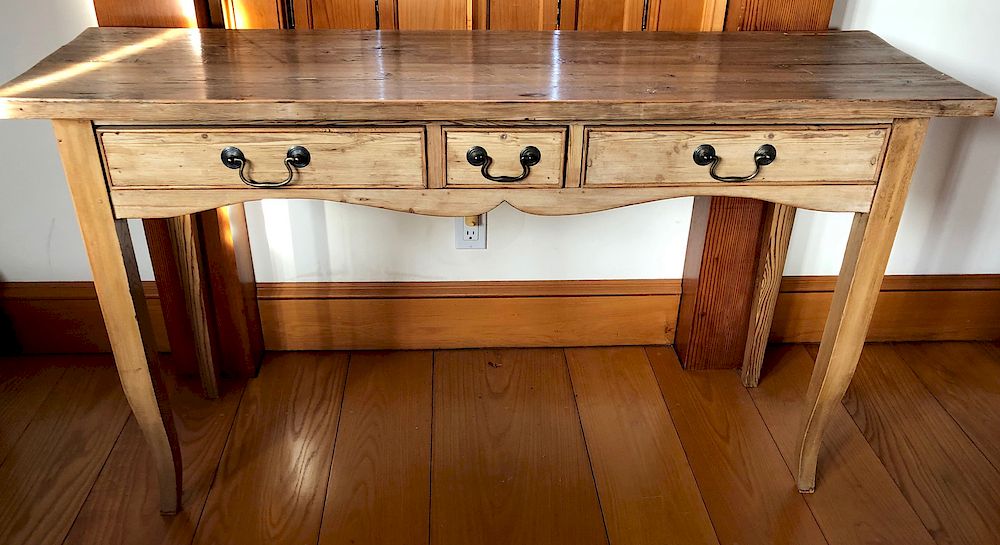 Appraisal: th Century English Three-Drawer Pine Dressing Table Exclusive on Bidsquare