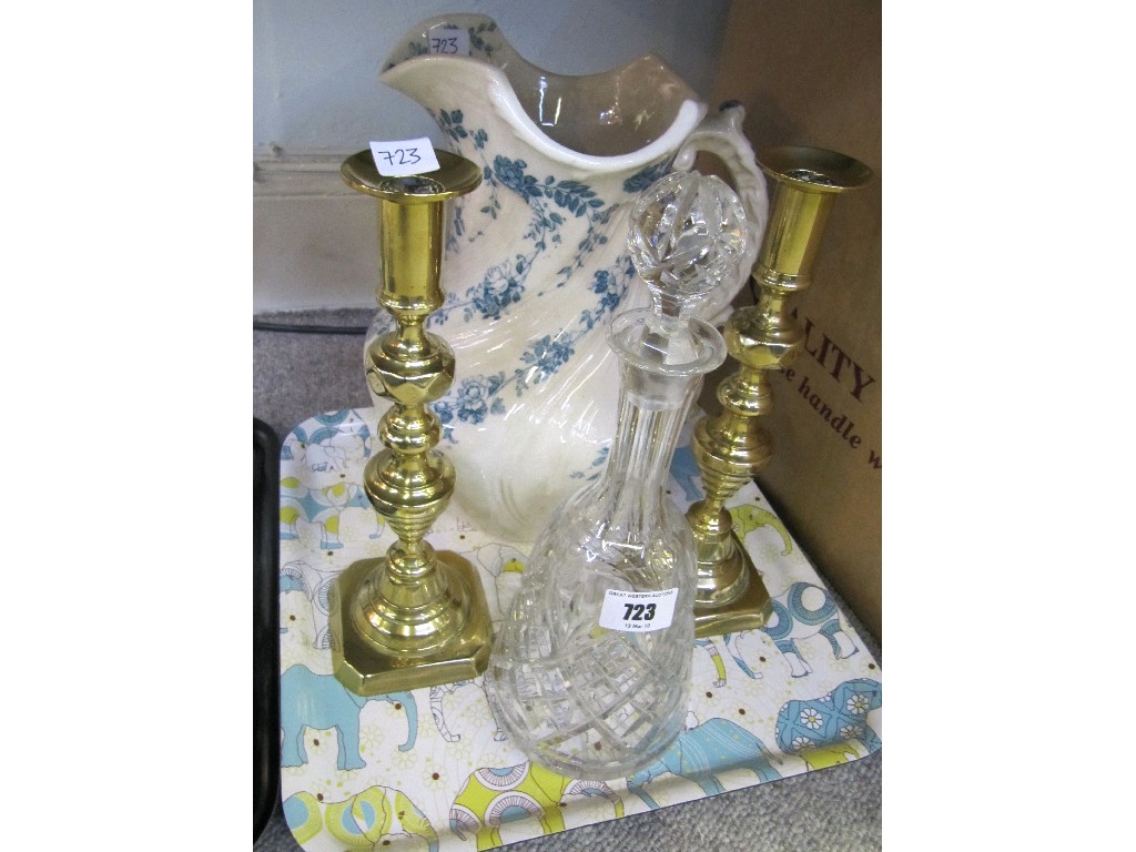 Appraisal: Tray lot to include Wedgwood ewer brass candlesticks etc