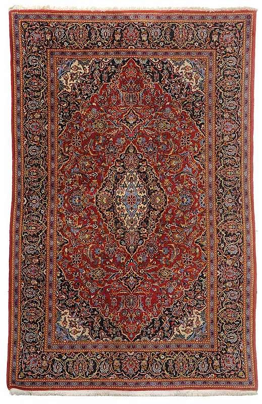 Appraisal: Sarouk Rug th century white and navy central medallion red