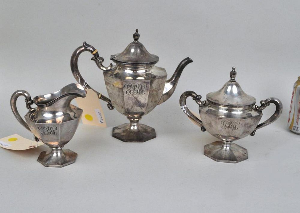 Appraisal: Shreve Co Three Piece Sterling Tea Set with octagonal faceted