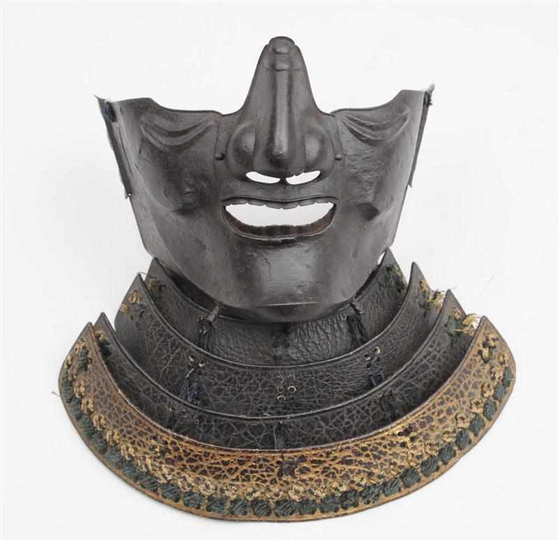 Appraisal: JAPANESE LACQUERED METAL HALF-FACE MASK With separate nose piece fitted