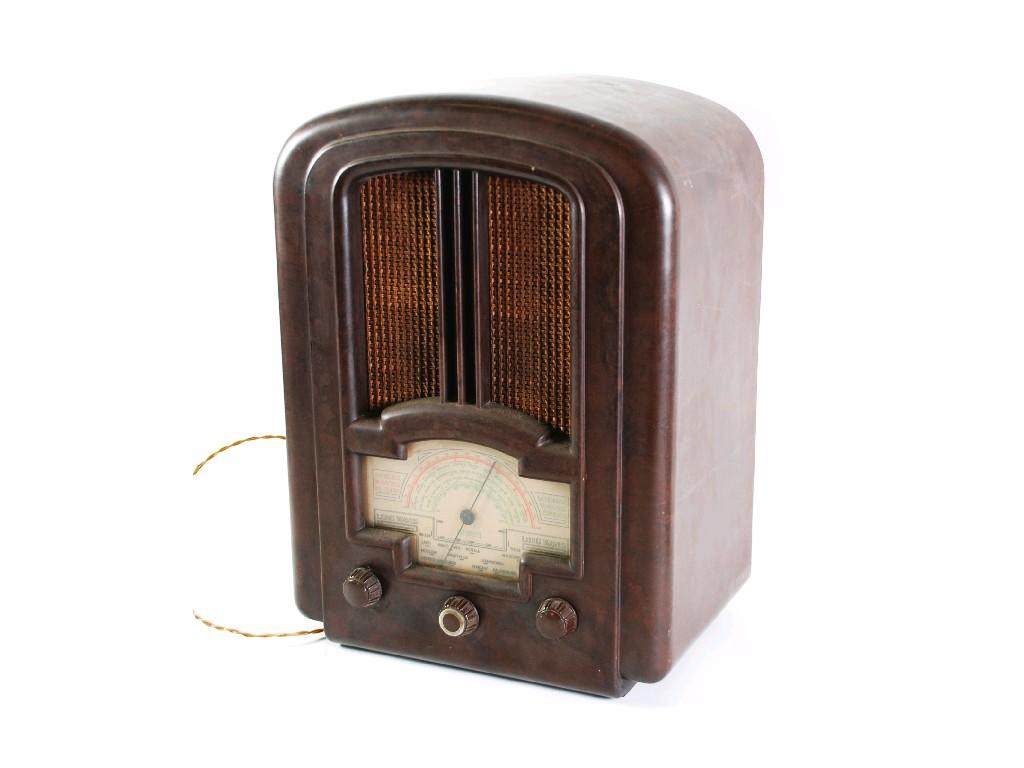 Appraisal: FERRANTI VALVE RADIO IN ART DECO DESIGN BROWN BAKELITE CASE