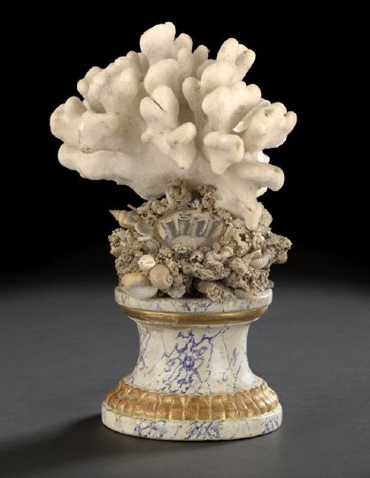 Appraisal: Italian White Branch Coral and Seashell Garniture first quarter th