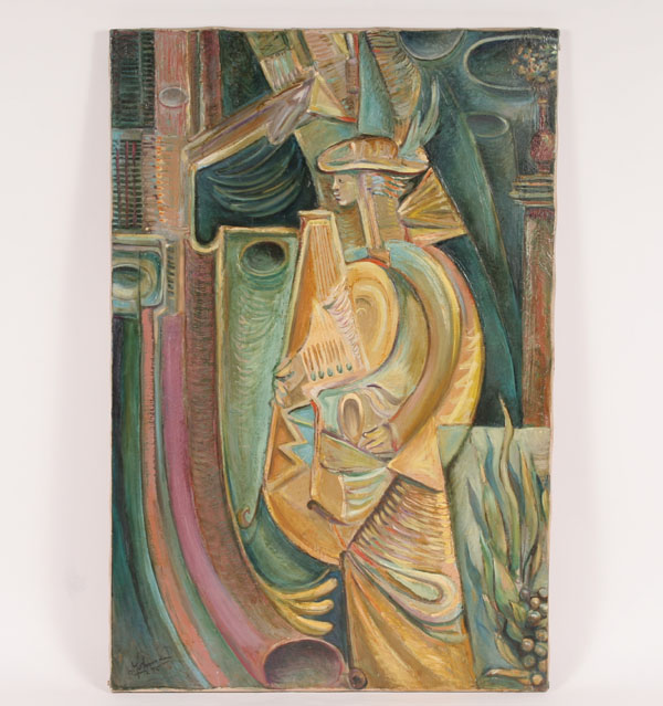 Appraisal: Robert Lohman - The Harpist modern abstract surreal oil on