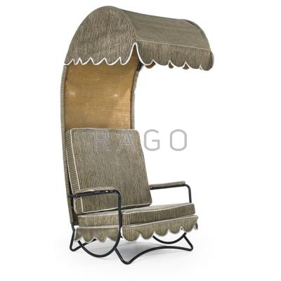 Appraisal: JEAN ROYERE Canopy lounge chair France ca Enameled steel corduroy