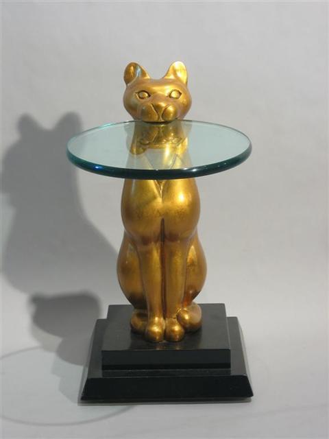 Appraisal: AMUSING GILTWOOD GLASS OCCASIONAL TABLE Formed as a seated cat