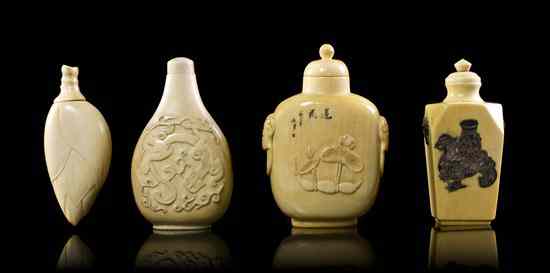 Appraisal: A Group of Four Ivory Snuff Bottles comprising one faceted