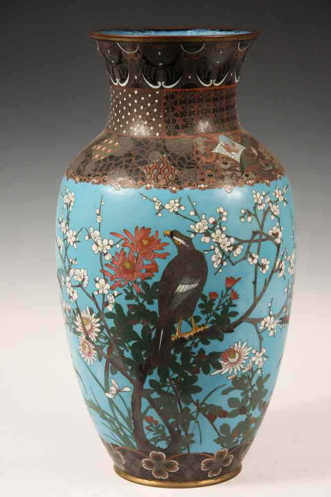 Appraisal: LARGE JAPANESE CLOISONNE VASE - Cloisonn Vase with aqua field