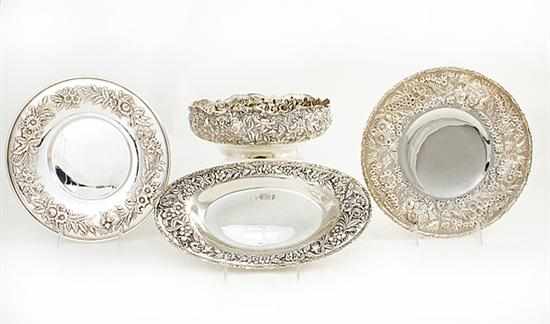 Appraisal: Kirk Son sterling bowl and trays repousse floral designs comprising