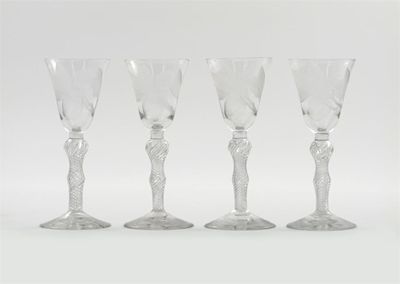 Appraisal: A set of four cider glasses each bell-shaped bowl engraved