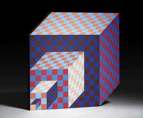 Appraisal: VASARELY VICTOR Cube object Multiple wood painted on both sides