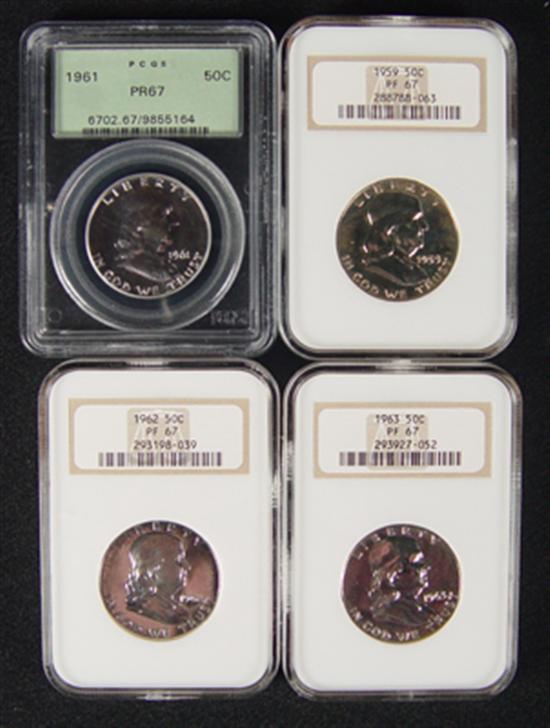 Appraisal: Four Proof Franklin Halves Dates inclided are and graded by