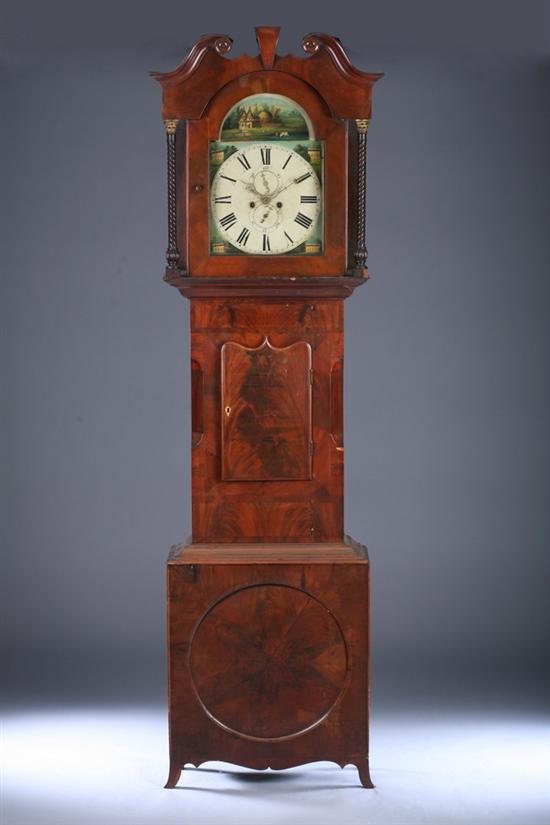 Appraisal: ENGLISH CARVED MAHOGANY TALL CASE CLOCK Circa Bonnet has broken