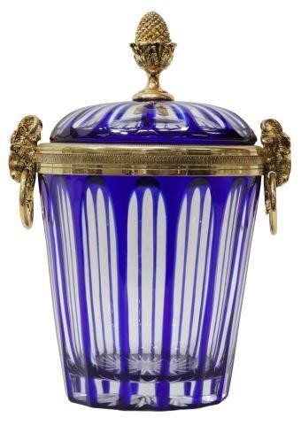 Appraisal: French cobalt-cut-to-clear glass ice bucket Martin Benito late th c