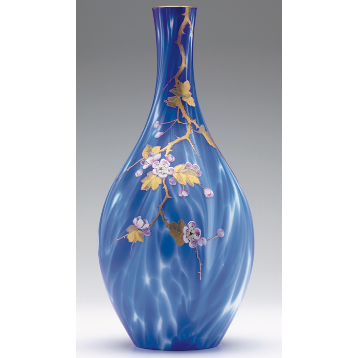 Appraisal: Webb vase large bulbous form with long neck in blue