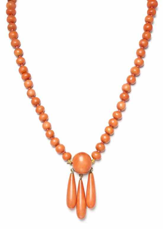 Appraisal: An Antique Coral Bead Necklace consisting of orange coral beads