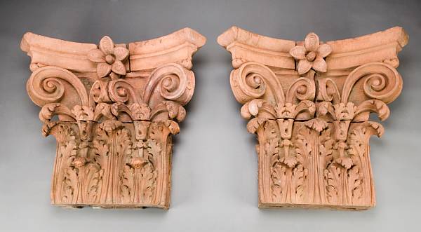 Appraisal: A pair of American terracotta architectural pilaster capitals Philadelphia circa