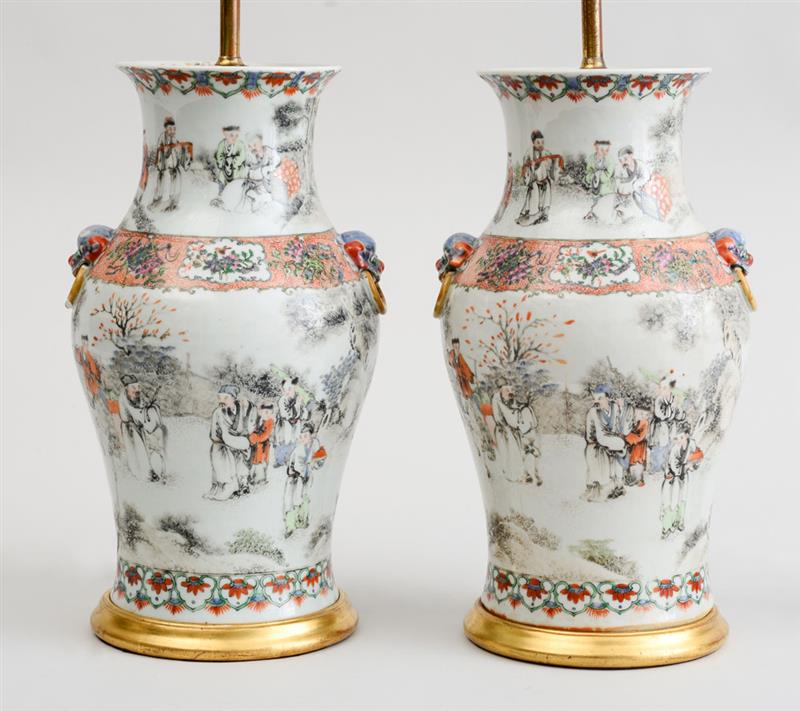 Appraisal: PAIR OF CHINESE PORCELAIN BALUSTER-FORM VASES MOUNTED AS LAMPS Each