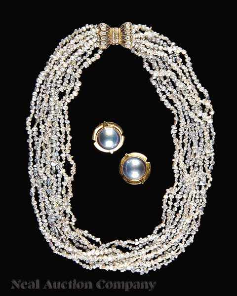 Appraisal: A Multi-Strand Necklace of Gray Biwa Pearls with kt Yellow