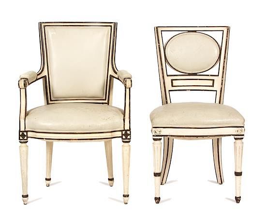 Appraisal: A Set of Six Directoire Style Painted and Parcel Gilt