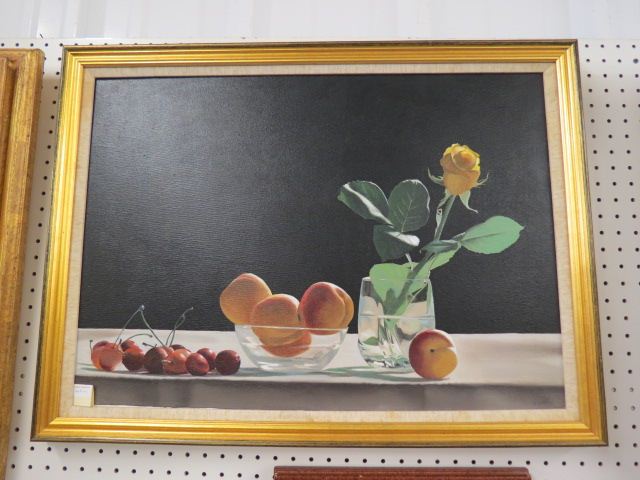 Appraisal: Italian Oil Painting still life with cherries peaches and a