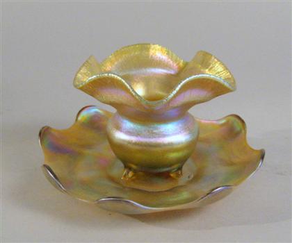 Appraisal: Tiffany Favrile glass sorbet bowl and underplate Each with a