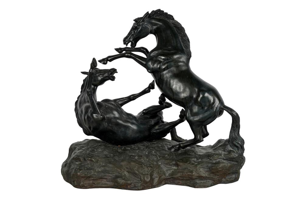 Appraisal: HENRY VAN WOLF - HORSE GROUP patinated bronze signed and