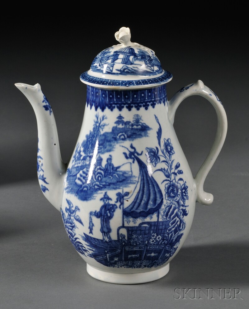 Appraisal: Worcester Porcelain Fisherman Pattern Coffeepot and Cover England c pear-shape