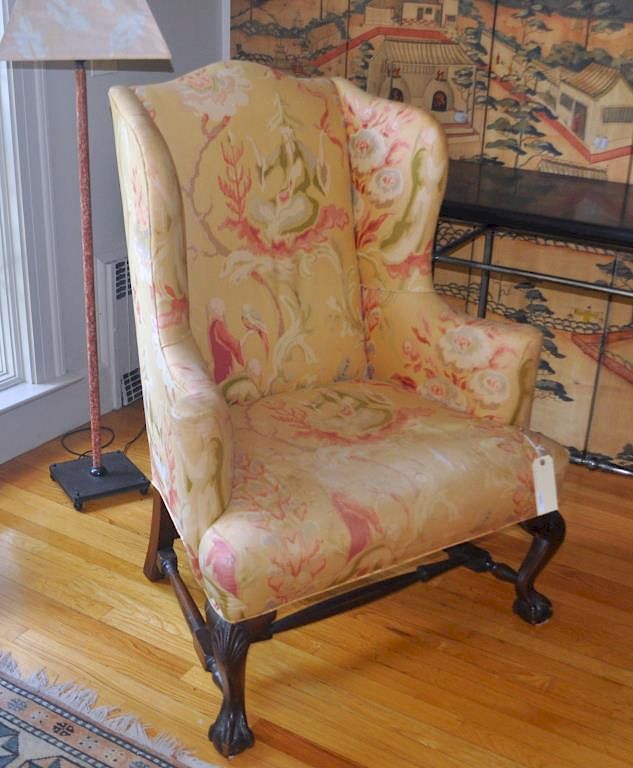 Appraisal: Queen Anne Style Carved Mahogany Wing Chair with shell carved