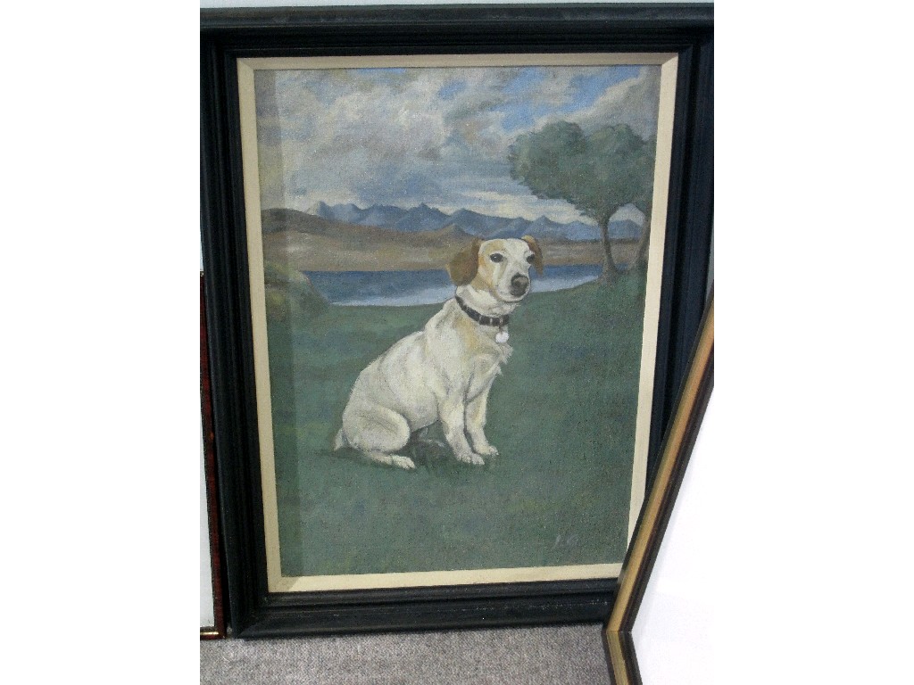 Appraisal: Oil on canvas dog portrait indistinctly initialled lower right