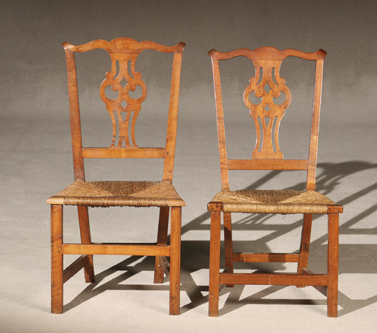 Appraisal: Pair of Chippendale Maple Rush Seat Side Chairs Massachusetts -