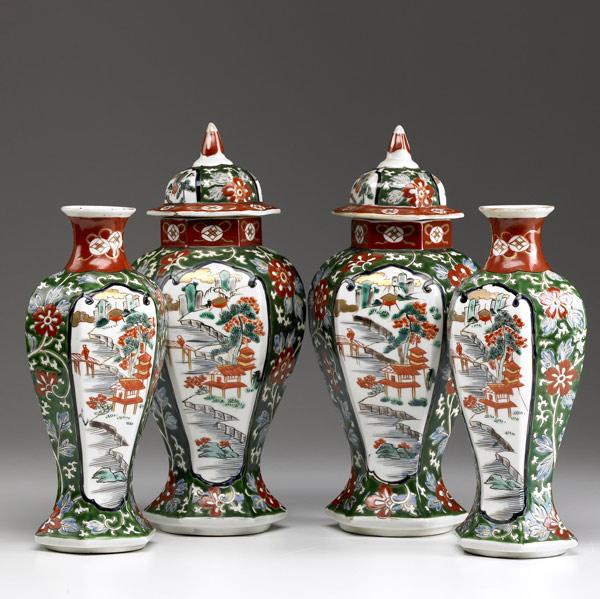 Appraisal: CHINESE EXPORT Four-piece garniture set with floral decoration and front