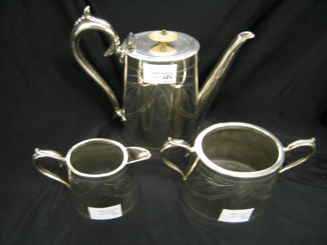 Appraisal: Victorian Silverplate Tea Set fine engraving